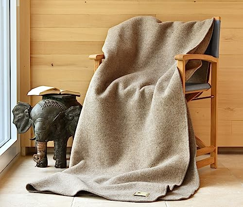 Warme Kuscheldecke Wolldecke Naturalana Doubleface Sofadecke Couchdecke Wohndecke - 100% Schurwolle vom Merinoschaf (kbT) - 150 x 200-220 cm versch. Farben (Beige meliert, 150 x 200 cm)