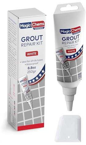 Tile Grout Repair, White 8.8 oz/250gr. Fast Drying Grout Repair Kit, Grout Filler Tube Repair Kit, Tile Grout Paint, Grout Sealer Restore and Renew Bathroom Floor, Tile Gaps, Joints, Lines