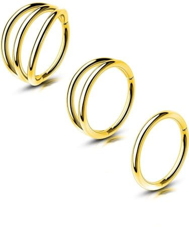 OUFER Body Piercing Cartilage Earring Hoops 3pcs Helix Piercing Ring Hoop 16G 316L Stainless Tragus Lip Labret Rook Snug Conch Septum Piercing Jewellery