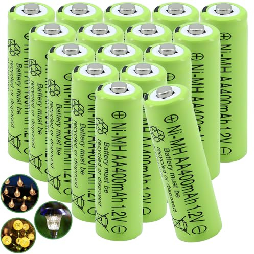 Yibatopow 16 Packs Solar Lights AA Batteries 1.2Vots 400mah Ni-MH,Rechargeable Double A Solar Battery for Outdoor Solar Lights,