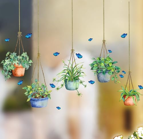 WandSticker4U®- XXL Fensterbilder Frühling selbstklebend HÄNGEPFLANZEN (120x86 cm) I Fenstersticker Pflanzen hängend grün Wohnzimmer Schlafzimmer Bad Küche I Frühlingsdeko Fenster Deko Aufkleber GROß