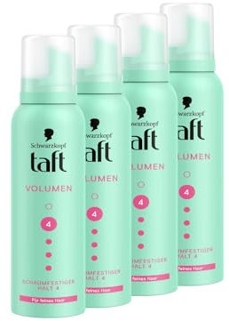 Schwarzkopf Taft Schaumfestiger Volumen (4x 150ml), Haltegrad 4, Haarschaum für feines Haar, volumengebendes Mousse, verhindert Föhnschäden, ohne zu verkleben, vegane Formel*