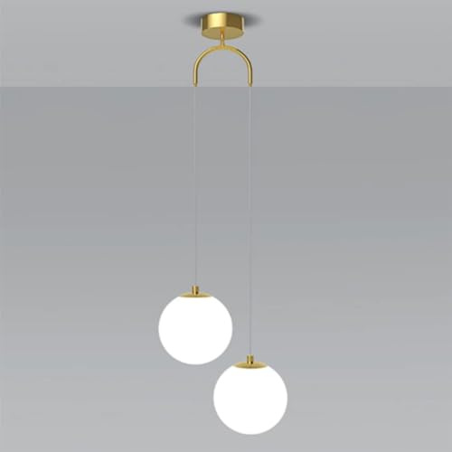 YKSJDFH Lámpara Colgante Moderna con Forma de Globo de Cristal, 2 Luces, Color Blanco, Negro/Dorado, de Aluminio, con Pantalla de Bola de Cristal, lámpara de araña Ajustable de Doble Extremo para