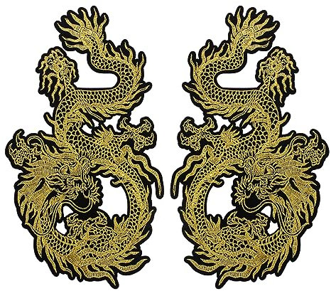 EMDOMO Goldener Drachen-Aufnäher, bestickt, chinesischer Drache, zum Aufnähen oder Aufbügeln, für DIY-Kostüm, Jeans, Jacken