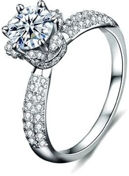 KnSam 14K 585 Weißgold Eheringe, 1ct Labor Erstellt Diamant Diamantring Klassiker Rund Design, Au585 Gold Verlobungsring Echt Gold für Damen, Gr.58 (18.5)