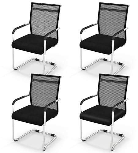 CASART Conference Chairs Set of 4, Stackable Reception Chairs Mesh Office Chairs with Backrest, Armrests & Metal Base, Heavy Duty Meeting Chairs for Waiting Room Office