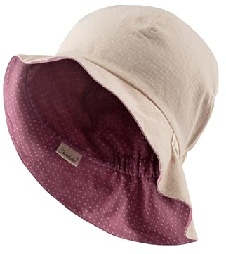 Sterntaler Wende Sonnenhut Pünktchen - Strandhut - UV-Schutz 50+ Sommerhut Mädchen - mit elastischen Gummiband und Nackenschutz - Baby Kinder Kopfbedeckung - beige, Größe 53