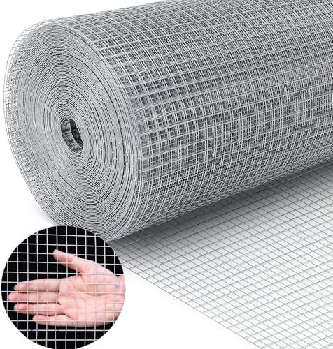 Chicken Wire Mesh Roll, Galvanized Welded Metal Garden Mesh Animal Fencing Ideal for Chicken Coop Rabbit Netting Fence Garden&Plant Protection Rust Hardware Cloth Animal Enclosure 20M x 1M