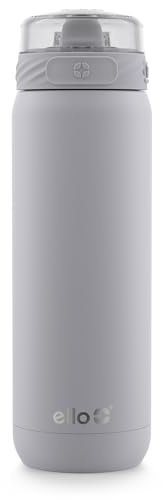 Ello Cooper 32oz Stainless Steel Water Bottle with Straw and Carry Handle, Double Walled and Vacuum Insulated Metal, Leak Proof Locking Lid with Soft Silicone Spout, Reusable, BPA Free, Grey