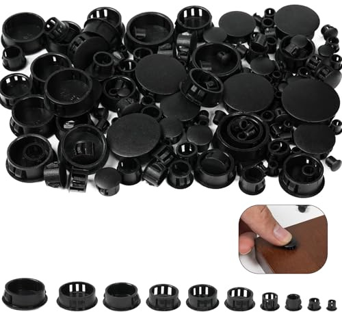 VEPEPE 150Pcs Black Plastic Locking Screw Hole Cover Plugs for Furniture | 10 Size Locking Blanking Plugs Fit All Kinds of Wooden Furniture Holes