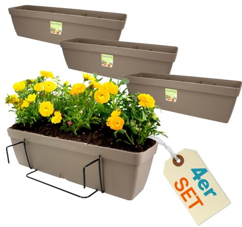 GarPet 4er Set Blumenkasten Balkongeländer Balkon Blumenkasten Balkonkasten mit Halterung Balkonkasten Geländerkästen mit Wasserspeicher 50 cm