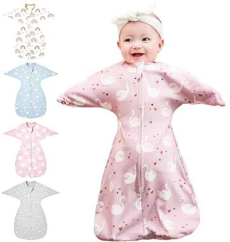 HINATAA Wickeldecke für Babys 0-3/3-6 Monate, Schlafsäcke Neugeborene, Bio-Baumwolle Baby Pucktücher Ganzjahres, Verstellbarer Baby Pucksack Swaddle für Jungen und Mädchen, Rosa, 3-6 Monate