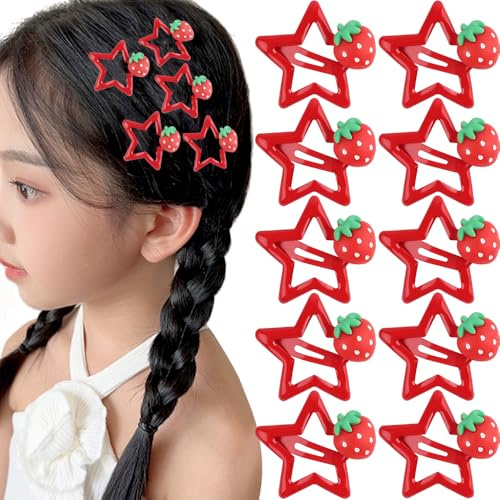 10pcs Rote Erdbeer Stern Haarspangen Damen Kleine Haarspangen Sterne Erdbeeren Haarclips Haarspange Haarklammer Haarschmuck Mädchen Snap Hair Clip Strawberry Star Hair Clips for Women Hair Accessories