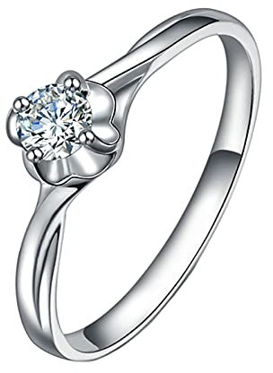 Bishilin Damen Verlobungsring Platin 950, Ringe Blume mit 0.2ct Diamant Solitärring Trauringe Ungewöhnlich Hochzeit Ringe Frauen Größe 51 (16.2)