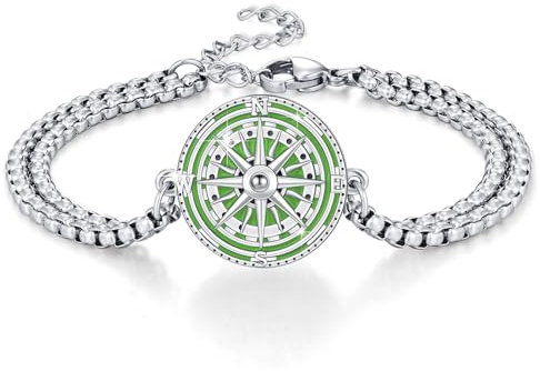 YueYuan kompass armband män kvinnor 925 sterlingsilver kompass smycken armband kompass present, Große, Sterlingsilver, Ingen ädelsten