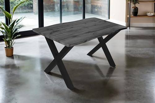 SAM Esstisch Josy | 140 x 80 cm | Holz-Optik in Grau | X-Gestell Metall schwarz | 40 mm Tischplatte mit Baumkante | Tisch für Esszimmer & Küche