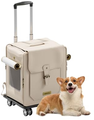 Galatée Haustier-Rucksack Mit Rädern, Haustier-Buggy, Hunde-Reisetasche Mit Abnehmbaren Rollrädern, Hunde-Rucksack Mit Mesh-Belüftungsfenstern(Weiß)