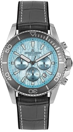 JACQUES LEMANS 1-2206E Herrenuhr Liverpool Diver Silikonband mit Leder Oberfläche Chronograph 20 ATM