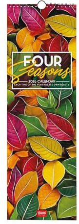 Legami - Calendrier Mural 2026, 4 Seasons, Petit Calendrier Mural, 12 Mois et Planificateur D'année, En 6 Langues, Espace pour Notes, Signes du Zodiaque, Jours Fériés Internationaux, 16 X 49 Cm