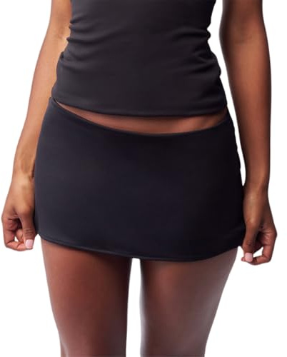 Womens Bodycon Pencil Mini Skirt Sexy Low Rise Skinny Micro Skirts Going Out Club Coquette Skirt (01Black, S)