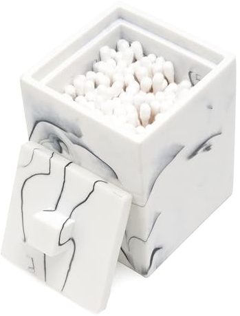 Joitsvia Qtip Holder with Lid, Bathroom Resin qtip holder dispenser , Cotton Swab Container jars, Cotton Ball Organizer for Floss Jewelry Necklace Ring Earring Storage jar Gift Case, Ink White