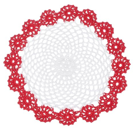 sourcing map 1Pcs Crochet Doilies Handmade Tray Doilies 8.2 Round Cloth Placemats Lace Coasters for Crafts, Daily Use, Festivals, Home Decoration, White, Red