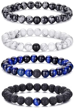 RANKEEF Perlenarmband Herren, Stretch-Armbänder Herren,8 mm Perlenarmbänder Set Verstellbares Schwarzes Kristall-Perlenarmband Perlen Armband Herren