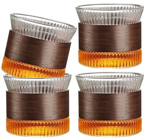 Juego de 4 tazas de café de cristal de 170 ml, vasos de capuchino, taza de café y té, tazas de espresso, tazas de café y té, incluye madera de nogal (negro)