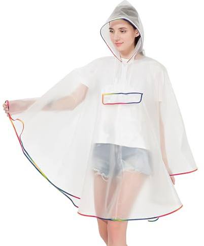 UOCAI Chubasquero para adultos, chubasquero para mujer y chubasquero para hombre con capucha con cordón, EVA, reutilizable, portátil, unisex, para bicicleta, senderismo, camping, pesca