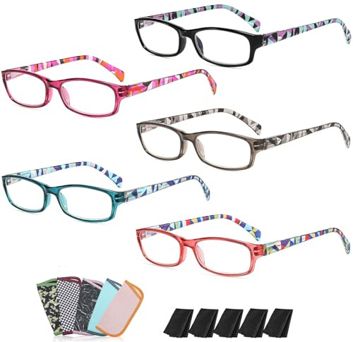 Suertree Lesebrille Modern Blaulichtfilter Lesehilfe fur Damen Und Herren Blaulichtfilter Computer brille Lesebrillen mit Musterdruck Sehhilfe Brille 5 Pcs mit 0,5-4,0 Dioptrien