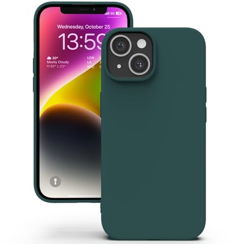 YATWIN Hülle für iPhone 14, Silikon Handyhülle mit Futter, 1mm Kamera und Displayschutz, Dünn & Leicht, Anti Kratzer Case, Grün