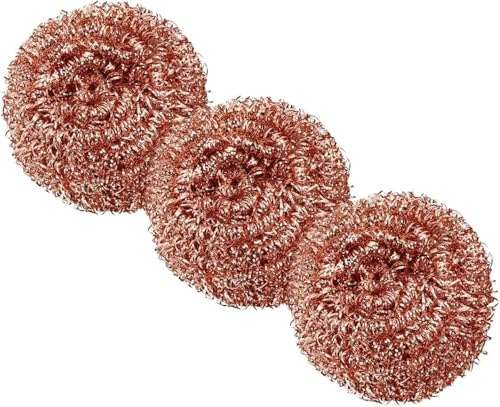 Zestjewel Recyclable Wire Metal Copper Scourer Pads 3 Pack - Spiral Copper - Long Lasting Scourer For Cleaning - Heavy Duty Scrubber