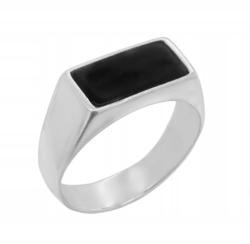Ulex Premium 925 Sterling Silber Ringe Herren Siegelring mit rechteckigem Onyx poliert edler Männerring modisch exklusiver Schmuck Größe 67