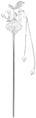 NOLITOY Bastoncino per Chioma Donna in Metallo Argento Pendente a Nappina, Accessorio Elegante e Minimalista per Uso Quotidiano e Cerimonie