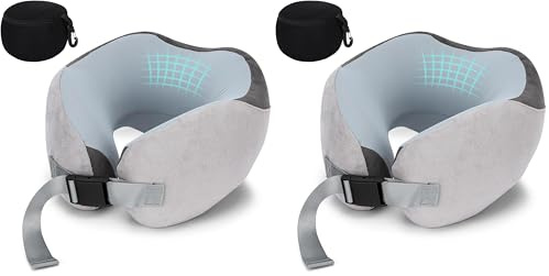 Euqvunn Oreiller de Voyage pour Avion, Coussin de Voyage en Mousse à Mémoire de Forme pour Adultes, Coussin Avion en Soie de Glace Flight Doux, Réglable et Compact pour, avec Sac de Rangement (Gris)
