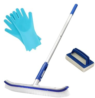 QUXVUIS Cepillo telescópico de Aluminio con Secciones Ajustables para Piscinas con cerdas de Nailon, diseñado para un Mantenimiento sin estrés la Piscina. Juego cepillos Limpieza 44 cm con