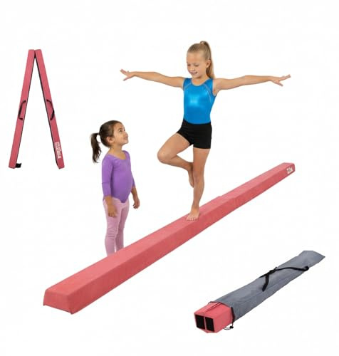 TRUTZHOLM Klappbarer Schwebebalken 240 cm | klappbar auf 120 cm | Eva-Turnbalken mit Vliesbezug inkl. Tragetasche | Balancierbalken, Turnen für Zuhause (Pink)