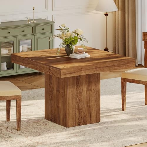 Tribesigns Mesa Comedor de 100 cm, Mesa Cocina Cuadrada para 4 Personas para Comedor, Cocina, Salón, Espacios Pequeños, con Tablero y Patas Gruesas (Marrón Oscuro)