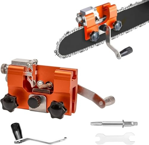 Chainsaw Sharpener, Professional Chain Saw Sharpening Tool with Hand Crank Operation, Portable Chainsaw Sharpener Kit for Garden Maintenance and Forestry Work, Orange Manual Chain Sharpener