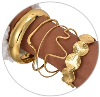 ZMJK Golden Stackable Bracelets Set for Women Trendy Multi Layer Adjustable Chunk Flower Cuff Bracelet Geometric Irregular Wave Statement Bangle Glamour Stacking Cuff Jewelry, Adjustable, alloy, no