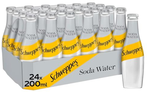 Schweppes Soda Water, Sparkling Soft Drink, Zero Calories and Sugar, Glass Bottle, 200ml, 24 Pack