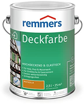 Remmers Deckfarbe maisgelb, 2,5 Liter, Deckfarbe für innen und außen, Wetterschutzfarbe viele Untergründe, hochdeckend, wetterfest