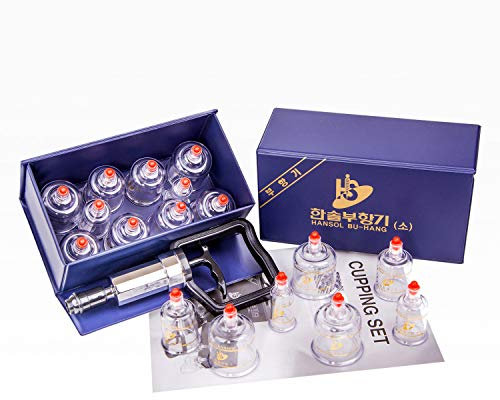 Hansol Professional Cupping Therapy Equipment Set with Pumping Handle 10 Cups & English Manual (Made in Korea)