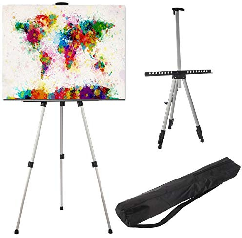 Fineway Artist Easel Stand for Painting - 160cm Adjustable Artist Studio Field Easel with Secure Clips, Telescopic Art Easel Stand for Display, Painting, Poster, Picture, Canvas Stand with Carry Bag