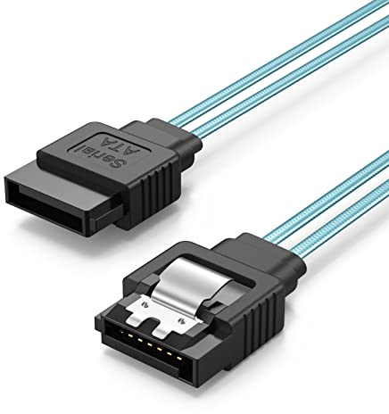 CableCreation SATA III Cable, [5-Pack] 18-inch SATA III 6.0 Gbps 7pin Female Straight to Straight Angle Female Data Cable with Locking Latch, 1.5 FT Blue