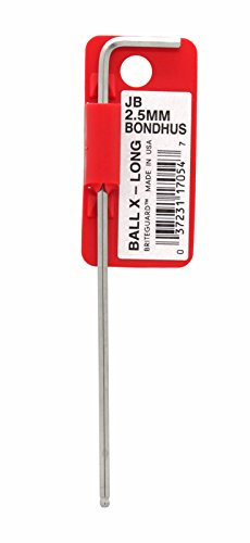 Bondhus 17054 Tagged and Barcoded 2.5mm Ball End Tip Hex Key L-Wrench with BriteGuard Finish, 112mm