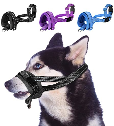 SlowTon Soft Dog Muzzle, Adjustable Padded Nylon Muzzle for Large Medium Dogs Anti Chewing Barking Biting, Allow Dog Pant & Drink (Black, M)