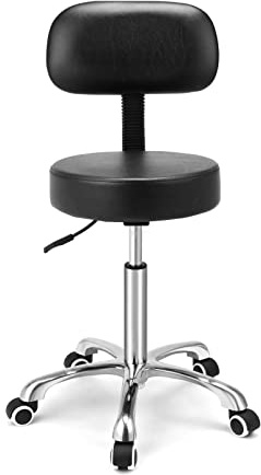 Kaleurrier Rolling Swivel Adjustable Heavy Duty Drafting Stool Chair for Hair Beauty Salon Medical Barber Office Home Kitchen Uses,with Wheels and Back (Black)