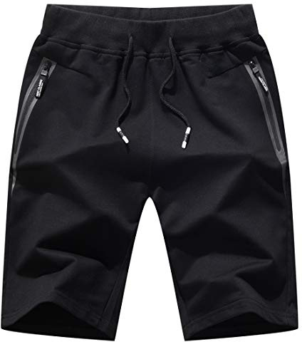 Tansozer Herr Shorts Korta Byxor Herr Träningsshorts Sportshorts för Utomhusaktiviteter Löparshorts för män Sommar Bermudashorts Herr Gymshorts med Blixtlåsfickor Svart01 M