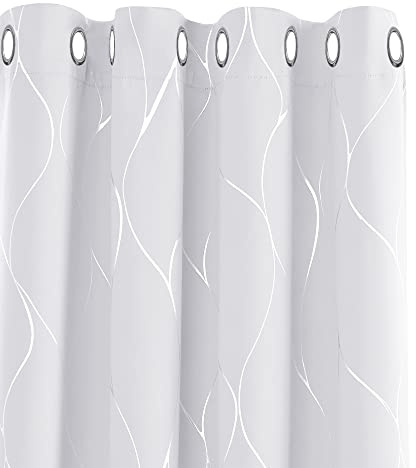 Deconovo Vorhang Abdunkelnd Vorhänge Dicke Thermovorhang Kälteschutz Hitzeschutz, Gardinenn mit Ösen, für Schlafzimmer, 160x132 cm(HöhexBreite), Silber Grau, 2er Set